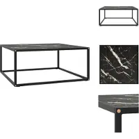 vidaXL Table basse noire avec plateau en verre noir imitation marbre, dimensions 80x80x35 cm - Tables basses