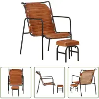 The Living Store Fauteuil relax "Living Store" avec repose-pieds, en cuir véritable, couleur marron