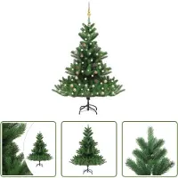 The Living Store : Sapin de Noël artificiel Nordmann, éclairage LED et boules décoratives, couleur verte, 180 cm