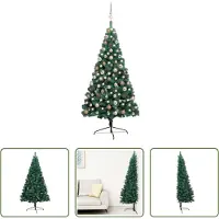 The Living Store Semi-sapin de Noël artificiel éclairage boules Vert 150 cm