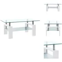vidaXL Table basse blanche transparente, 95x55x40 cm, en verre trempé - Tables basses