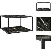vidaXL Table basse noire avec plateau en verre imitation marbre noir, dimensions 90x90x50 cm - Tables basses
