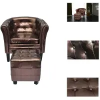 vidaXL Fauteuil avec repose-pieds, couleur marron, revêtement en similicuir - Fauteuil