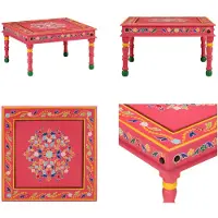 vidaXL Table basse Rose Peint à la main Bois massif Mango - Table basse - Tables basses - Table d'appoint - Table de salon