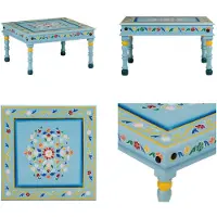 vidaXL Table basse Turquoise Peint à la main Bois massif Mango - Table basse - Tables basses - Table d'appoint - Table de salon