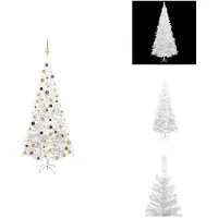 vidaXL Sapin de Noël artificiel avec éclairage Boules L 240 cm Blanc - Sapins de Noël