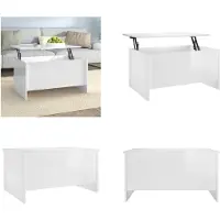 vidaXL Table basse haute brillance blanche, 80x55,5x41,5 cm, en panneaux de particules - Table basse - Tables basses - Table basse à hauteur réglable - Table d'appoint