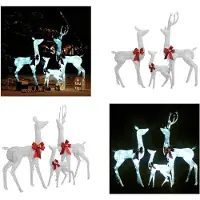 vidaXL Décoration de Noël "Famille de rennes", blanc et argent, 200 LEDs - Décoration de Noël représentant des rennes - Éclairage de Noël représentant des rennes