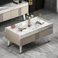 Homidea KARYA – Table basse, table d'appoint moderne pour salon, design élégant (beige/aspect marbre)