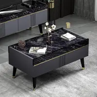 Homidea KARYA – Table basse moderne pour salon, également utilisable comme table d'appoint, avec surface de rangement (aspect anthracite/marbre)