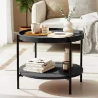 BellaFurn Table basse Corbitan - Table ronde avec 2 plateaux | Couleur : gris | Dimensions : 50x50x40 cm