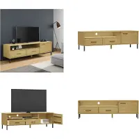 vidaXL Armoire TV OSLO avec pieds métalliques Pin massif brun - Armoire TV - Meubles TV - Supports TV