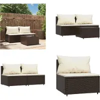 vidaXL 3 pcs. Garden Lounge Set with Coussins Braun Poly Rattan - Garden Lounge Set - Garden Lounge Sets - Outdoor Lounge Set - Lounge Set Terrasse