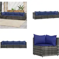 vidaXL 4 pcs. Garden Lounge Set with Coussins Grey Poly Rattan - Garden Lounge Set - Garden Lounge Sets - Outdoor Lounge Set - Lounge Set Terrasse
