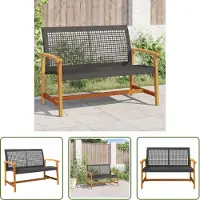 The Living Store Banc de jardin noir 112 cm Poly rotin et bois d'acacia