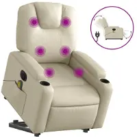 vidaXL Fauteuil de massage avec releveur électrique Crème similicuir