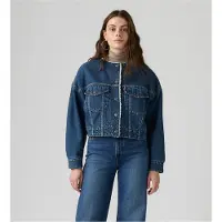 Levi's pour femme. 0088Z-0000 Veste crop sherpa bleue sans col (S), Casuel, Coton, Denim