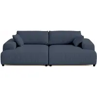 Lisa Design Garance - canapé droit 4 places double méridienne - assise profonde - en velours côtelé , Bleu nuit