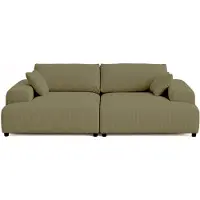 Lisa Design Garance - canapé droit 4 places double méridienne - assise profonde - en velours côtelé , Vert