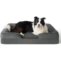 Bedsure Lit orthopédique pour chien, 89x63 cm, gris foncé, avec mousse de forme ovale, lavable et antidérapant