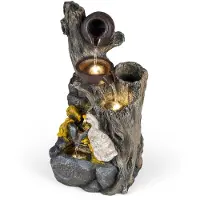 Costway Fontaine à 5 niveaux, fontaine de jardin avec éclairage LED et pompe, fontaine en cascade, aspect pierre et motif canards, fontaine d'intérieur pour l'extérieur 30 x 27 x 57 cm