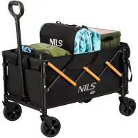Nils Camp Poussette de voyage pliable pour enfants, noire et orange, 100L,