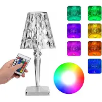 Nikcorp Lampe de table en cristal, blanche, avec LED, plusieurs couleurs RGB, télécommande, contrôle tactile et connecteur USB-C