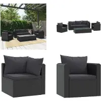 vidaXL Ensemble de jardin Lounge 7 pièces avec coussins Poly Rotin Noir - Canapé de jardin - Canapés de jardin - Ensemble de meubles de jardin