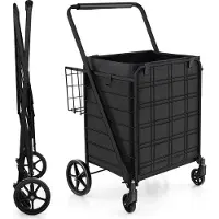 Northix Chariot de courses pliable avec sac Oxford amovible, noir
