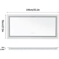 StarTech.com Miroir de salle de bain LED XXL - Miroir de maquillage rectangulaire sans cadre - Anti-buée, éclairage tricolore, fonction mémoire,tactile à 3 boutons, 140 x 70 cm