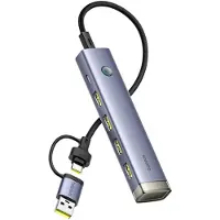 Baseus Hub USB USB-A/USB-C série UltraJoy : 4 ports USB-A 3.1 et 1 port USB-C 5 V - gris (USB-C, 5 ports), Station d’accueil + hub USB, Gris, Argent