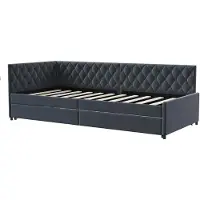 StarTech.com Lit de jour 90 x 200 cm - Canapé convertible avec lit tiroir - 2 lits simples - Sommier à lattes - Avec espace de rangement - Tissu velours gris
