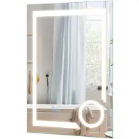 Costway Miroir de salle de bain éclairé , miroir de salle de bain anti-buée, miroir de grossissement et 3 couleurs de lumière, miroir mural rectangulaire avec éclairage
