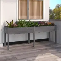 Prolenta Maison Exclusive - Jardinière en bois massif de sapin, gris, avec insert, dimensions : 203 x 53 x 76 cm