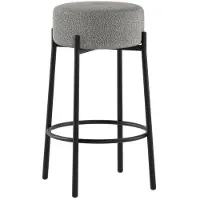 STONES Tabouret moderne Syd, avec assise en tissu gris foncé et structure en métal noir laqué - Design contemporain, dimensions : 41x41x67 cm