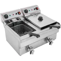 OEM Friteuse, puissance 6000W, capacité de 10 litres x 2, thermostat automatique, robinet de vidange inclus, forme rectangulaire