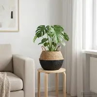 Prolenta Maison Exclusive - Jardinière en herbe marine noire, avec poignées, diamètre 45 cm, hauteur 36 cm, 100% herbe marine