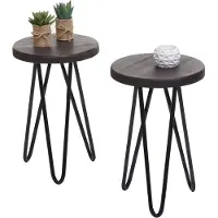 Mendler set de 2 tables d'appoint HWC-A80, table de nuit table basse, Industrial bois véritable Ø25cm ~ brun foncé