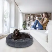 Yakimz Lit pour chien Lits pour chiens ANIMALS Lit souple pour chat Couchage pour chien Coussin en peluche gris foncé 100cm