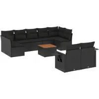 vidaXL Ensemble de 10 canapés de jardin avec coussins noir poly rotin