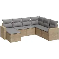 vidaXL Ensemble de salon de jardin 7 pièces avec coussins Beige Poly Rattan
