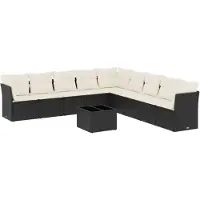 vidaXL Ensemble de 10 canapés de jardin avec coussins noir poly rotin