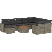 vidaXL Ensemble de salon de jardin 11 pièces avec coussins Gris Poly rotin