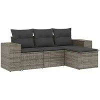 vidaXL ensemble de salon de jardin 4 pièces avec coussins Gris Poly Rattan