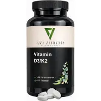 IK-Handelsgruppe Vita Elements Vitamine D3 + K2 Dépôt 180 Comprimés Vitamine K2 Os Immunité Complément Alimentaire