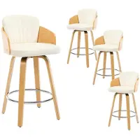 Sonstiges Ensemble de 4 tabourets de bar, avec assise rembourrée, accoudoirs et dossier, revêtus de velours, pieds en bois, couleur beige