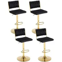 Sonstiges Ensemble de 4 tabourets de bar, pivotants, réglables en hauteur, en velours, avec dossier tressé et repose-pieds, de couleur noire