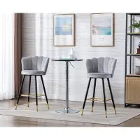 Sonstiges Ensemble de 2 tabourets de bar en velours, couleur gris, avec pieds en métal
