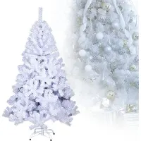 Fiqops Sapin de Noël Arbre artificiel Arbre de décoration Sapin de Noël Aiguilles de sapin intérieur/extérieur 150cm Blanc