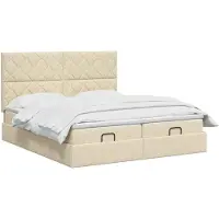 vidaXL Coffre de lit avec matelas et repose-tête, 2 pièces, tissu crème